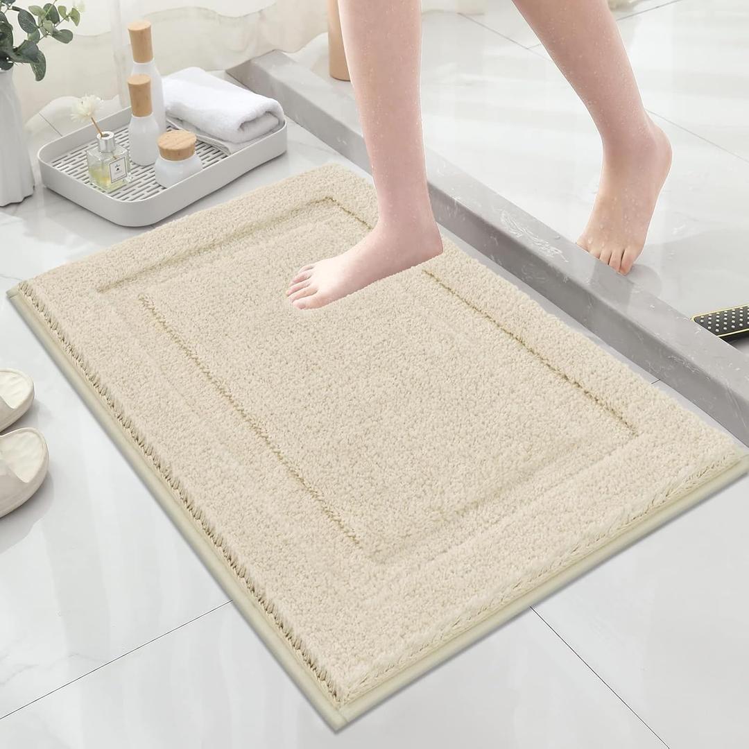 SHACOS Super Soft Small Bathroom Rugs 16x24 inch Non Slip Washable Bath Rugs Microfiber Bath Mats for Bathroom Floor Tub Shower Vanity Sink Decor Accessories, Light Beige 1'4" x 2'