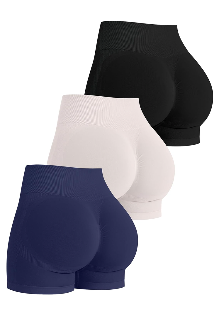 OLCHEE Womens Gym Shorts Seamless Scrunch Butt Lifting 3 Pack Athletic Yoga Workout High Waisted Tummy Control Booty 4.3", Small