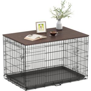 Piskyet Dog Crate Topper Wood Countertop for 42 inch Dog Cage, Dog Crate Cover, Dog Kennel Topper (Crate Not Include) (Walnut, for 42 Inch Crate)