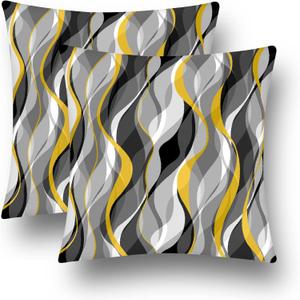 Black and Yellow Grey Throw Pillow Covers Set of 2 Modern Geometric Lines Cushion Covers for Living Room Sofa Accent Home Decor Abstract Art Decorative Pillowcases Outdoor Pillows Covers 20"x20" White
