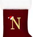 20 Inches Monogram Christmas Stockings Red Velvet with White Super Soft Plush Cuff Embroidered Stockings Classic Personalized Stocking Decorations for Family Holiday Season Decor(Letter N)