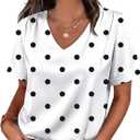 WIHOLL Work Blouses for Women Dressy Casual Summer Tops V Neck Short Sleeve Shirts, Small