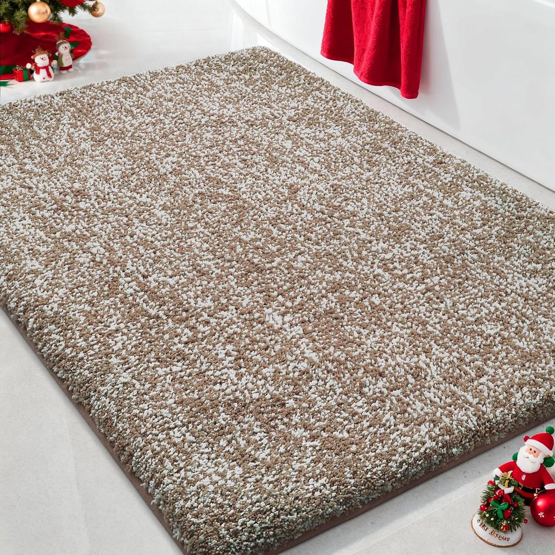 Yimobra Bathroom Rugs Non Slip Washable Ultra Soft Absorbent Microfiber Bath Mat, Dual-Tone Decor Rug with Rubber Backing for Bathroom Floor, Tub and Shower,24x17,Home Essentials,Brown and White