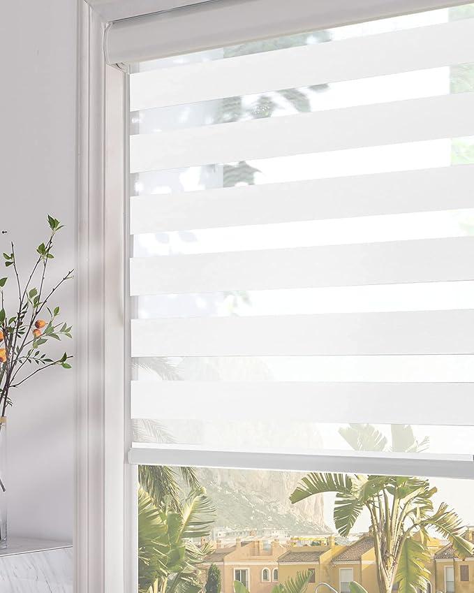 Persilux Zebra Roller Window Shades Dual Layer Roller Sheer Shades (55" W X 64" H, White) Light Filtering Privacy for Day and Night Window Blinds for Home and Office, Easy to Install