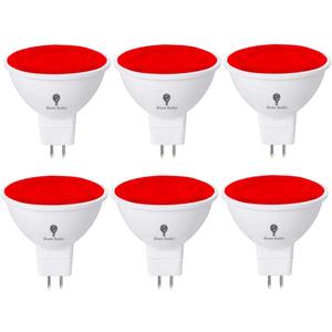 BlueX 6 Pack LED MR16 Red Light Bulb - 6W (50Watt Equivalent) - GU5.3 Bi-Pin Base 12V Red LED Bulb, Party Decoration, Porch, Home Lighting, Holiday Lighting, Decorative Illumination