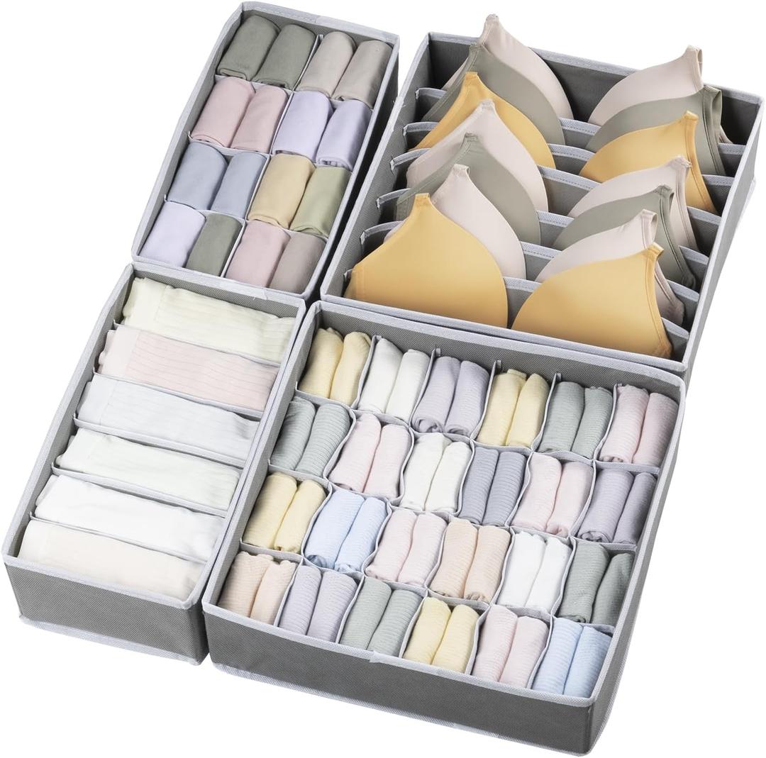 4PCS Foldable Underwear and Bras Drawer Organizers, Underwear Drawer Organizers Divider, Fabric Closet Dresser Drawers Organizers Dividers for Baby Clothes,Lingerie,Undies, Panty, Scarf, Ties