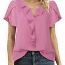 Messic Womens Shirts Dressy Casual Short Sleeve Tops Dressy Casual Blouses Summer Outfits Flowy Pleated Front V Neck M