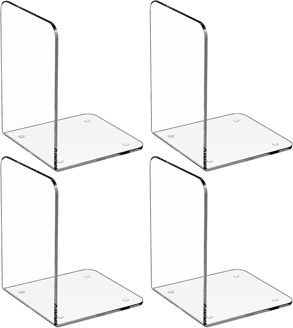 MaxGear Bookends Acrylic Book Ends for Shelves Clear Decorative Bookends Non-Skid Heavy Duty Bookend Book Holders/Stoppers (2 Pair/4 Pieces, Large)