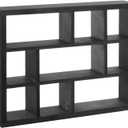 MyGift 9 Compartment Vintage Solid Wood Shadow Box, Wall Mountable Curio Display Case, Freestanding or Floating Shelf for Collectible Figurines, Succulents (Matte Black)