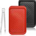 Grilling Prep and Serve Trays, 17.16" x 10.47" BBQ Platter for Uncooked and Cooked Food, 2PCS Melamine Serving Trays for Food, Food Tong Included(Color:Black+red)