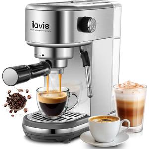 Espresso Machine with Milk Frother, 20 Bar Compact Espresso Maker with 40 oz Removable Water Tank for Home, Stainless Steel Professional Espresso Coffee Machines for Cappuccino, Latte, Silver