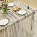 3 x Horaldaily Beige Gold Gauze Tablecloth 60x104 Inch Rectangular, Golden Sequin Glitter Metallic Foil, Sheer Tulle Cheesecloth for Wedding Baby Shower Ceremony Birthday