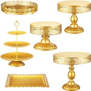6Pcs Gold Cake Stand Set, Dessert Table Display Set, Cupcake Stand combo, Metal Serving Platters for Wedding, Party, Anniversary, Baby Shower, Gift (6-Pieces)