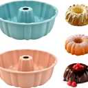 2 Pack Silicone Bundt Cake Pan Nonstick,10 Inch, Silicone Cake Molds,Pound Cake Pan, Baking Pan for Jello,Gelatin,Cake,Brownie and BreadPink+Blue