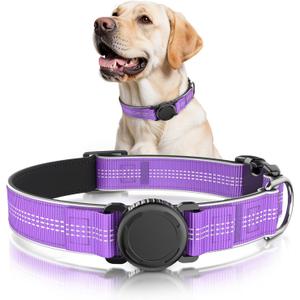 Waterproof AirTag Dog Collar - Reflective Comfortable Dog Collars with Air Tag Holder - GPS Dog Tracker Collar with Quick Easy Install - for Large Medium Small Dogs(Purple, XL)