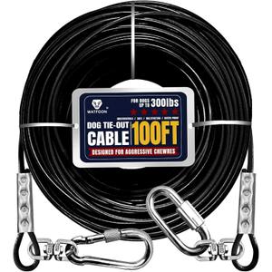 Tie Out Cable for Dogs Up to 300lbs,100ft Extra Strong 1000lbs Break Strength Tie-Out Tether Trolley Training Lead,Dog Run Cable for Yard Garden Park Camping Outside (Black, 300lbs 100ft)