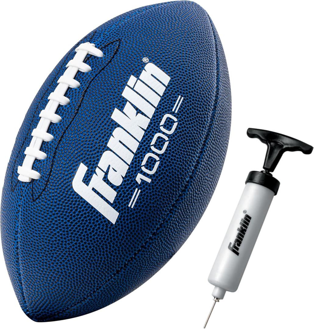 Franklin Sports Youth + Adult Footballs - Extra Grip 1000 Official Size, Junior + Pee Wee Kids - 1 + 12 Packs (Blue)
