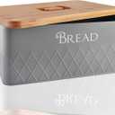 Baking & Beyond Space-Saving Bread Box with Bamboo Cutting Board Lid,13"x7.5"x5" for Kitchen Countertop, Bread Storage Container Holder, Bread Keeper Bin - Fresh Loaves (Grey)