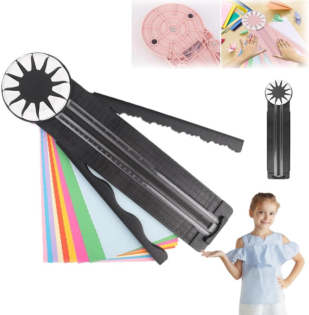 Paper Craft Edge Cutter, 12 in 1 Paper Cutter, RollingPaper Cutter with 12 Cutting Types, Multifunctional Paper Cutter Machine with Measurements for Scrapbooking (BLK)