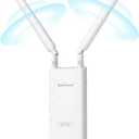 BrosTrend AC1200 Outdoor WiFi Extender Long Range, Dual Band 5GHz + 2.4GHz, IP65 Weatherproof Gigabit Signal Booster, PoE Powered, with Passive PoE Injector, 2x 5dBi Antennas, Works for Yard, Farm, RV