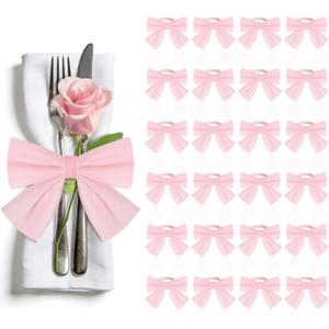 24 Pcs Pink Bow Napkin Rings,Velvet Napkin Ring Buckle Holders for Holiday Serviette,Wedding Napkin Rings,Birthday Anniversary Party Dinner Valentines Day Wedding Dining Tableware Decor