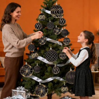 Lanpn 6 Pcs 6" Large Christmas Balls Ornaments, Outdoor Xmas Tree Hanging Decorations, Shatterproof Christmas Ball Ornament Set for Home Winter Holiday, Assorted Relief Pattern, Black & Gold