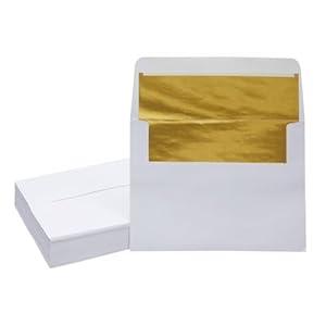A7 Invitation Envelopes with Gold Lining for Wedding (White, 5x7 In, 50 Pack)