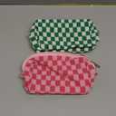 2 Pieces Makeup Bag Pouch Checkered Cosmetic Bag Pink Green, Travel Toiletry Bag Organizer Cute Makeup Brushes Storage Bag for Women (Green & Rose red)