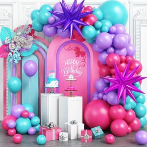 Hot Pink and Teal Blue Balloon Arch Garland Kit, Purple Rose Red Teal Blue Hot Pink Turquoise Party Balloons for Birthday Baby Shower Wedding Anniversary Party Decorations Supplies