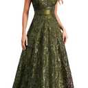Sleeveless Glitter Sequined Womens Long Formal Gown Aline Prom Dress for Anchorwoman Floor Length Evening Dress (X-Large, Olive Green)