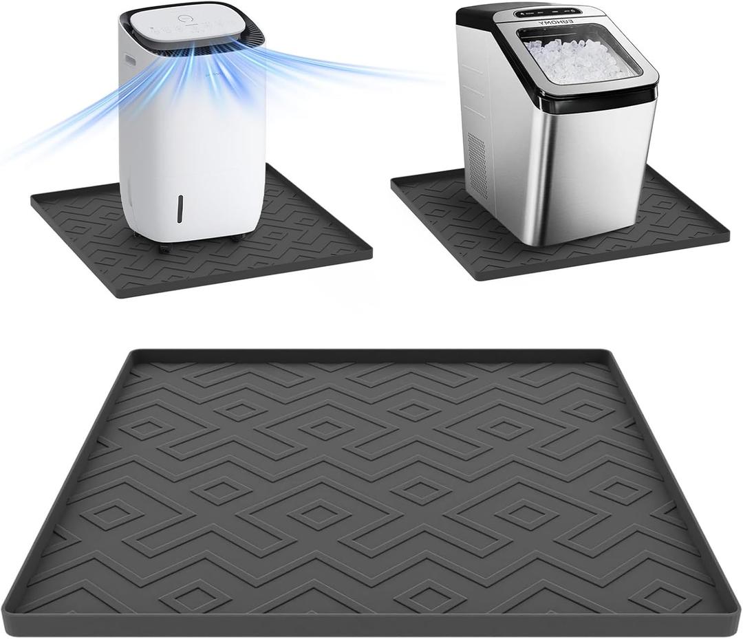Portable Air Conditioner Silicone Mat with Raised Edges, 19.7''x19.7''x0.4''  Waterproof Pad to Prevent Leaks & Floor Damage  Ideal for Ice Makers, Humidifiers, Mini Fridges & Electrical Appliances (Black)
