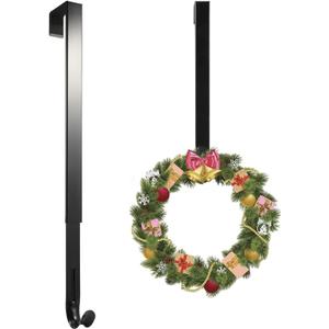 Linwnil Wreath Hanger Adjustable Length from 14 to 26 Inches Wreaths Holder Hook 20LB Heavy Duty for Front Door for Christmas Easter Halloween Decorations Wreath (Black 1pcs, 1)