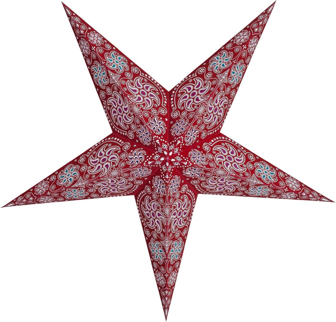 GalaxyArts Paper Star Lanterns, 24 Inch Red Chakra 3D Light-Up Hanging Lamp, Handcrafted Hollow Out 5-Point Star Decoration for Christmas, Wedding, Birthday, Parties, Indoor Outdoor Holiday Home Dcor (Medium)