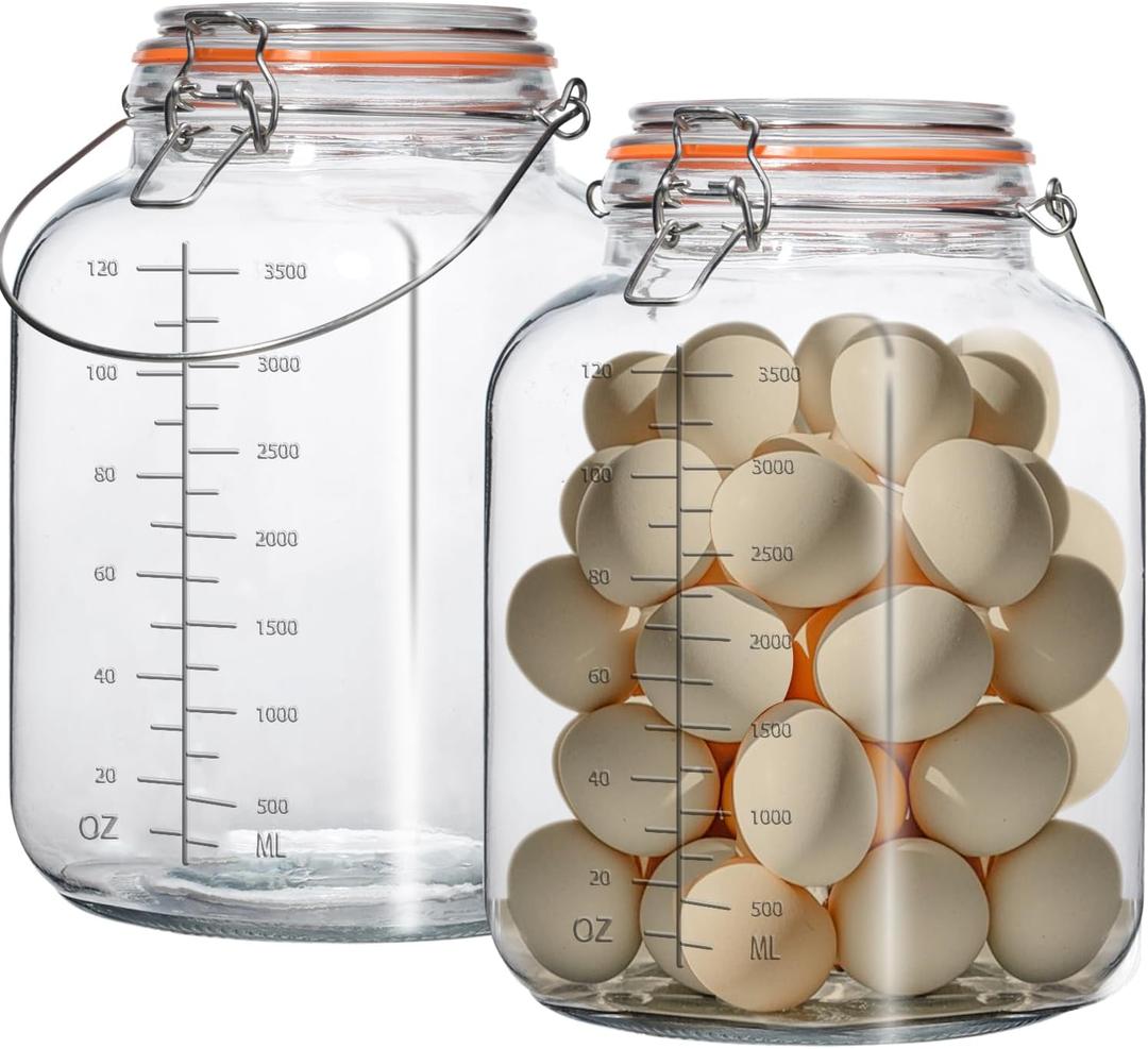 Galssmagic 2 Pack 1 Gallon Glass Jar with Airtight Lids, Super Wide Mouth Large Mason Jars 128 oz, Glass Gallon Jugs Storage Container for Sun Tea, Kombucha, Storing, Canning