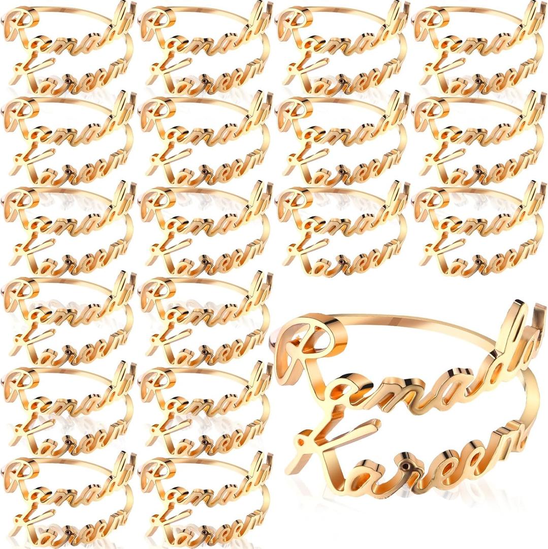 24 Set Ramadan Napkin Rings Eid Mubarak Kareem Letter Metal Napkin Holder Muslim Alphabet Buckles Table Decor for Islamic Party(Gold,Ramadan Kareem)