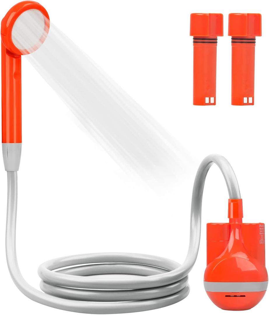 innhom Portable Shower Camping Shower Outdoor Camp Shower Pump, Electric Rechargeable Portable Camping Shower, Powered by Rechargeable Battery (orange-2 batteries)