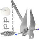JY PERFORMANCE 13 lb Galvanized Fluke Anchor Kit with Chain, Rope and Shackles, Boat Anchor Kit for 20-32 ft Pontoon, Dinghy, Fishing and Bass Boats