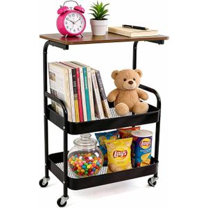 3 Tier Rolling Cart, Utility Rolling Carts with Wheels, Heavy Duty Metal Storage Organizer Rolling Cart for Art, Book, Snack, Kitchen, Office, Bathroom, Laundry, Dorm, Home (Black)