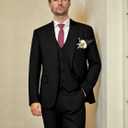 WULFUL Mens Slim Fit Suit One Button 3-Piece Blazer Dress Business Wedding Party Jacket Vest & Pant (X-Small, Black)