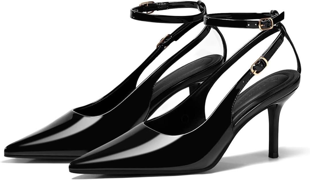 Coutgo Womens Slingback High Heels Closed Pointed Toe Pumps Ankle Strap Work Dress Shoes (8, Black)