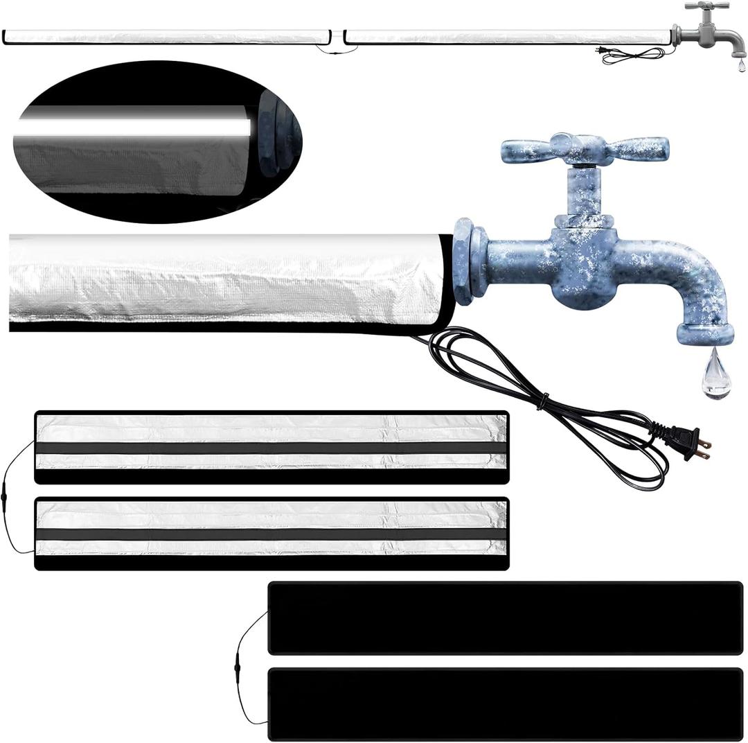 Briwooody 2 Pcs Water Pipe Heat Blanket 38.5" x 6" Water Pipe Heat Tape Antifreeze Cover for Hose Constant Temp Aluminum Foil Reflective Strip Heating Cable for Metal Plastic Pipe 110V Max Temp 60˚