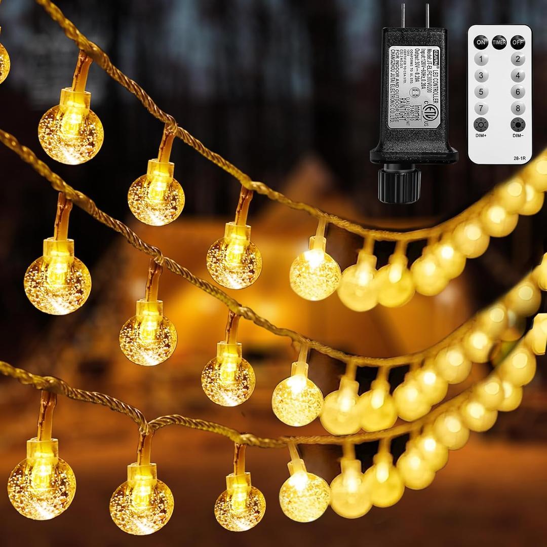 Globe String Lights 49.2 Feet 100 LED, Plug in Crystal Fairy String Lights with Remote Timer, 8 Modes Indoor Outdoor Hanging Globe Lights for Wedding Bedroom Classroom Patio Garden (Warm White)