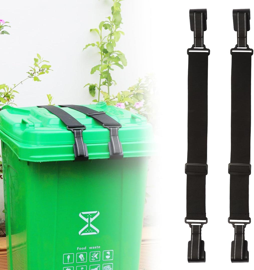 Trash Can Lock for Animals with Reflective Handle, Raccoon Proof Trash Can Lock with Adjustable Dual Paws for Securing Trash Can Lids from Small Animals/Strong Winds and Avoiding Dirty Hands -2pcs