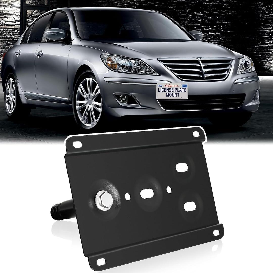 Front Bumper License Plate Mount Compatible with 2010-Up Hyundai Genesis Coupe No Drill Front Tow Hook License Plate Frame Anti-Theft Bracket Holder Mounting Kit Car Accessories