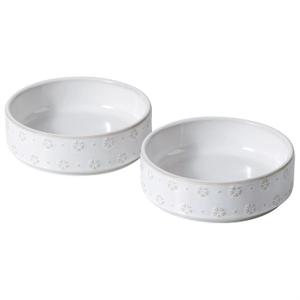 6.1inch Ceramic Set of 2 Dog and Cat Bowls, Food and Water Bowls for Toy Breed Dogs, Kitty, Cats, 2pcs Dog & Cat Dishes, Cat Feeder(2 Bowls, White with Snowflake Pattern) (1.7 CUPS)