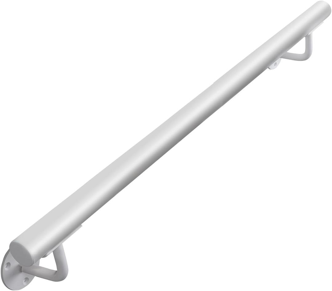 3 FT Heavy Duty Metal Stairs Railing Indoor White, Wall Mount Pipe Stair Handrail - Hand Rails for Indoor & Outdoor Steps, Banister Deck Porch Patio Railing, Wall Grab Bars for Seniors
