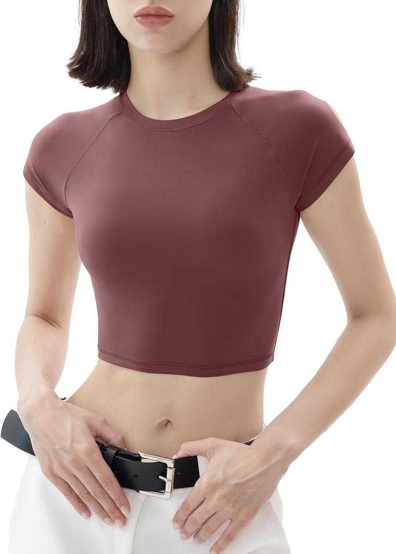 PUMIEY Women's Short Sleeve Crop Tops Crew Neck T Shirt Sexy Tee Smoke Cloud Collection (M)