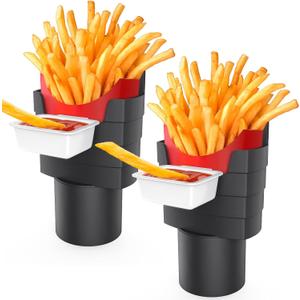 2Pack French Fry Holder for Car, Car Dipping Sauce Holder with Cup, Condiment Car Holder with Cup for Ketchup