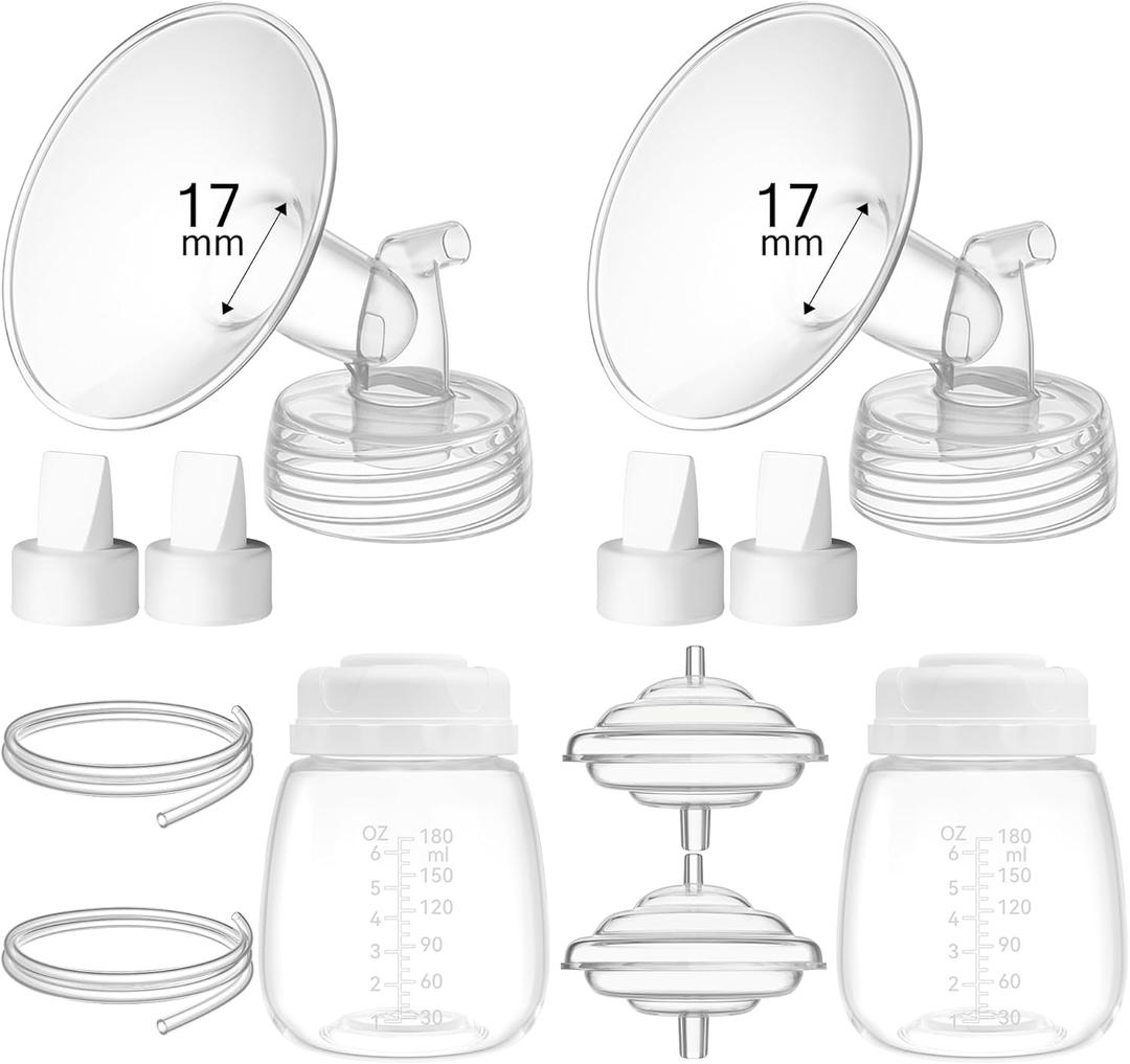 17mm Replacement Pump Parts for Spectra S1 S2 9 Plus Synergy Gold Includes Flange Duckbill Valve Tubing Backflow Protector Bottle,Compatible with Motif Luna Cimilre Ameda MYA Pump (Full Set-17mm)
