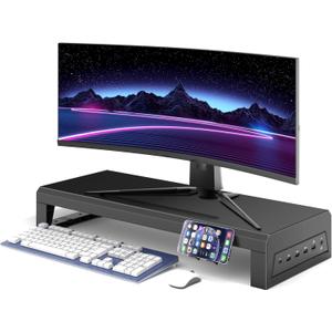 Computer monitor stand Laptop Desk Shelf & Monitor Riser 21.6 inches,22W charging , 2 USB 3.0 , and 1 USB 2.0 Monitors/PC/Laptop/Computer Space Saver Organizer Heavy Duty Gift Gaming Studio Office (USB Hub Fast Charging Version, 550mm)